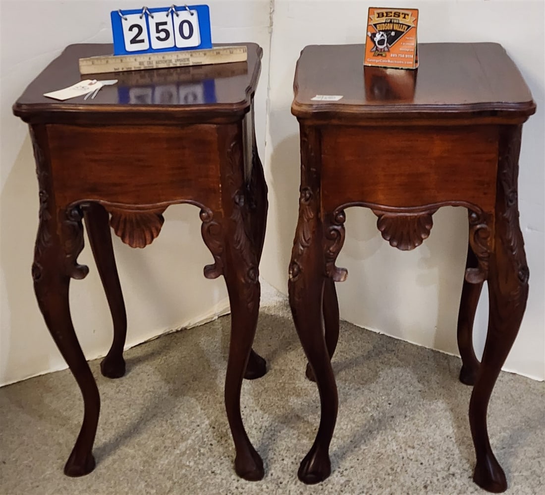Pr. Carved Mahogany Stands 30" H X 15 1/2" Sq. (1 of 2)