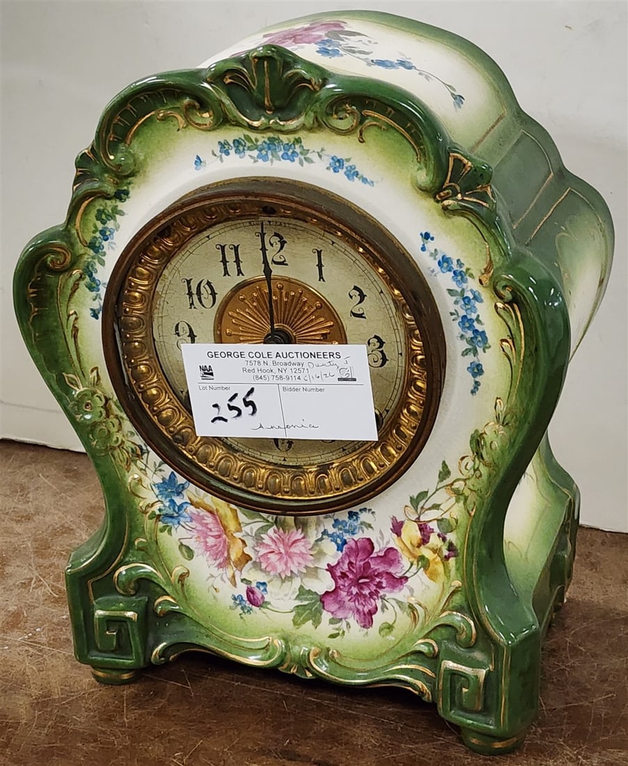 Ansonia Porcelain Mantle Clock 11" H X 8 1/2" W X 4 1/2" D (1 of 5)