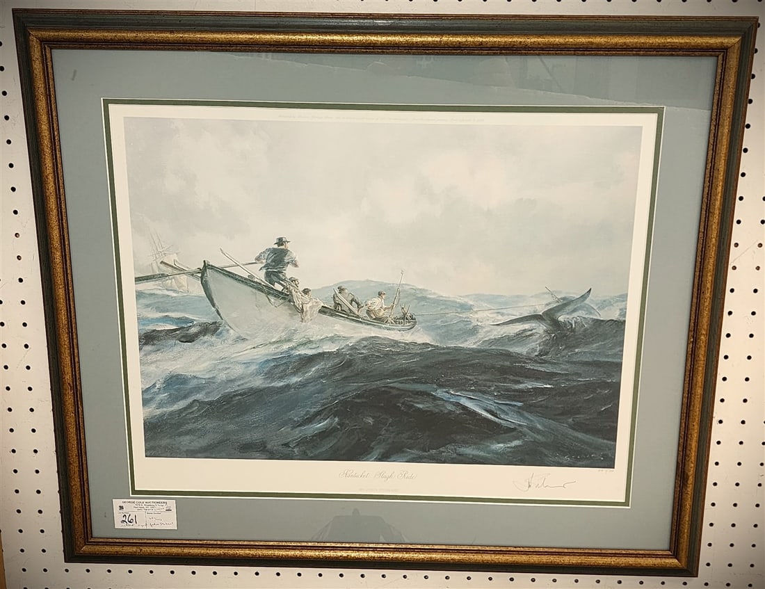 Framed Litho 'Nantucket Sleigh Ride' Pencil Sgnd John Stobart 687/750 17" X 22" w/Frame 24 1/2" X: Framed Litho 'Nantucket Sleigh Ride' Pencil Sgnd John Stobart 687/750 17" X 22" w/Frame 24 1/2" X 29 1/2"