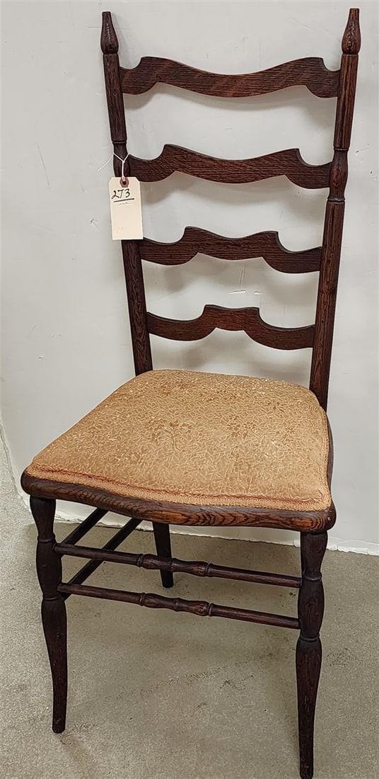 Vintage Oak Side Chair 45" H X 17 1/2" W X 14 1/2" D (1 of 3)