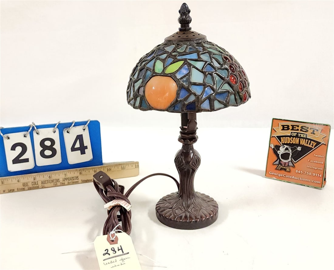Leaded Glass Boudoir Lamp 12" H w/Leaded Shade 6 1/2" Diam.: Leaded Glass Boudoir Lamp 12" H w/Leaded Shade 6 1/2" Diam.