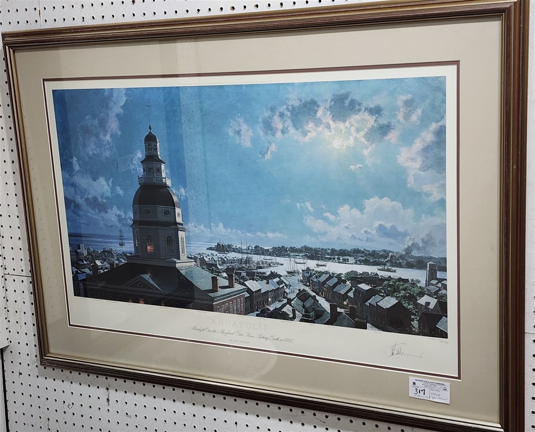 Framed Litho Annapolis Moonlight Over The Maralyn State House Facing South Pencil Sgnd John Stobart: Framed Litho Annapolis Moonlight Over The Maralyn State House Facing South Pencil Sgnd John Stobart 1860 588/950