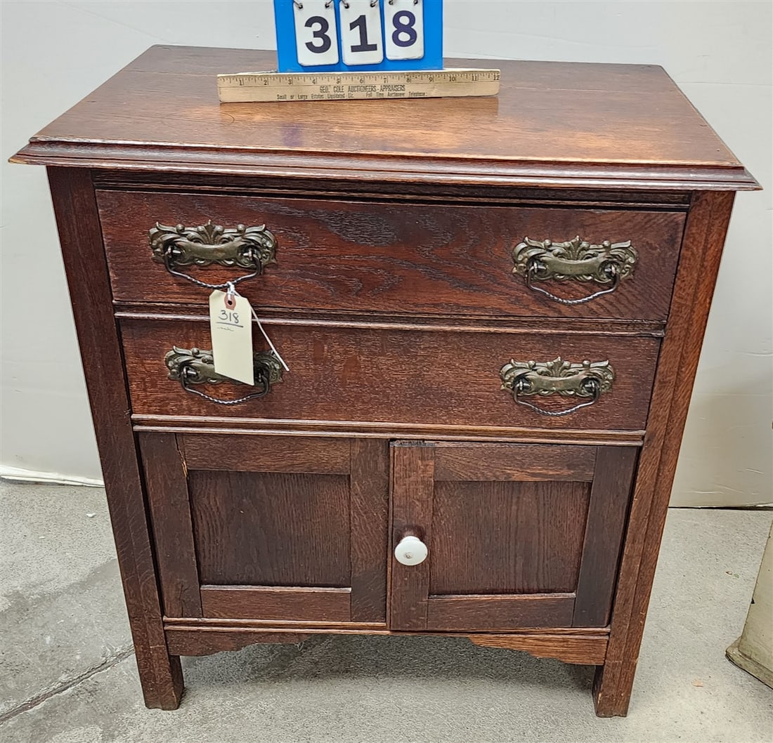 Oak 2 Drawer Over 2 Door Washstand 30" H X 27" W X 17" D: Oak 2 Drawer Over 2 Door Washstand 30" H X 27" W X 17" D