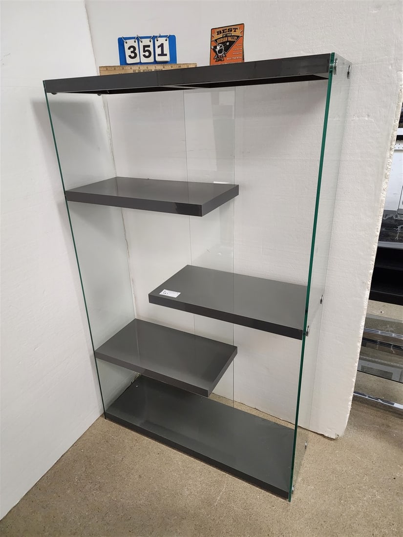 Modern Glass Ettigere w/Formica Shelves 59" H X 36" W X 12" D: Modern Glass Ettigere w/Formica Shelves 59" H X 36" W X 12" D