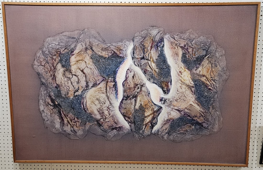 Framed Mixed Media On Canvas Abstract Sgnd Satish Joshi 1984 40" X 60" w/Frame 40 1/2" X 60 1/2": Framed Mixed Media On Canvas Abstract Sgnd Satish Joshi 1984 40" X 60" w/Frame 40 1/2" X 60 1/2"