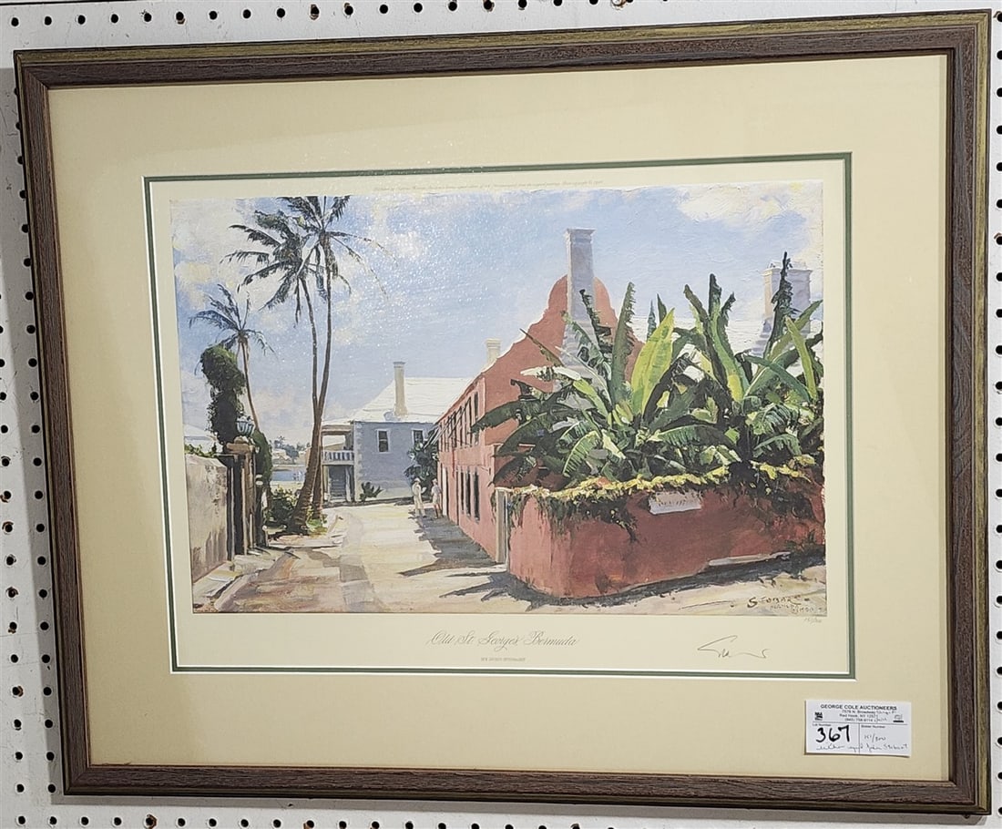 Framed Litho Old St. Georges Bermuda Pencil Sgnd John Stobart 151/300 14 1/4" X 19 1/2" w/Frame 22": Framed Litho Old St. Georges Bermuda Pencil Sgnd John Stobart 151/300 14 1/4" X 19 1/2" w/Frame 22" X 27 1/4"