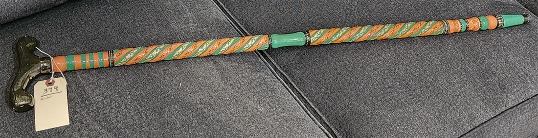 Indo Carved & Painted Cane 37": Indo Carved & Painted Cane 37"