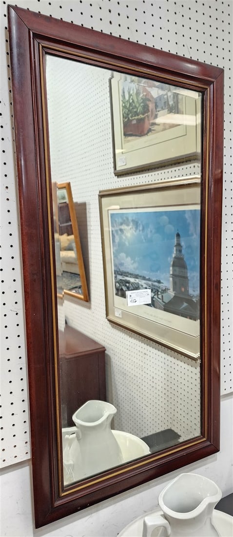 Mahogany Framed Bevelled Mirror 45" X 23 1/2" (1 of 2)