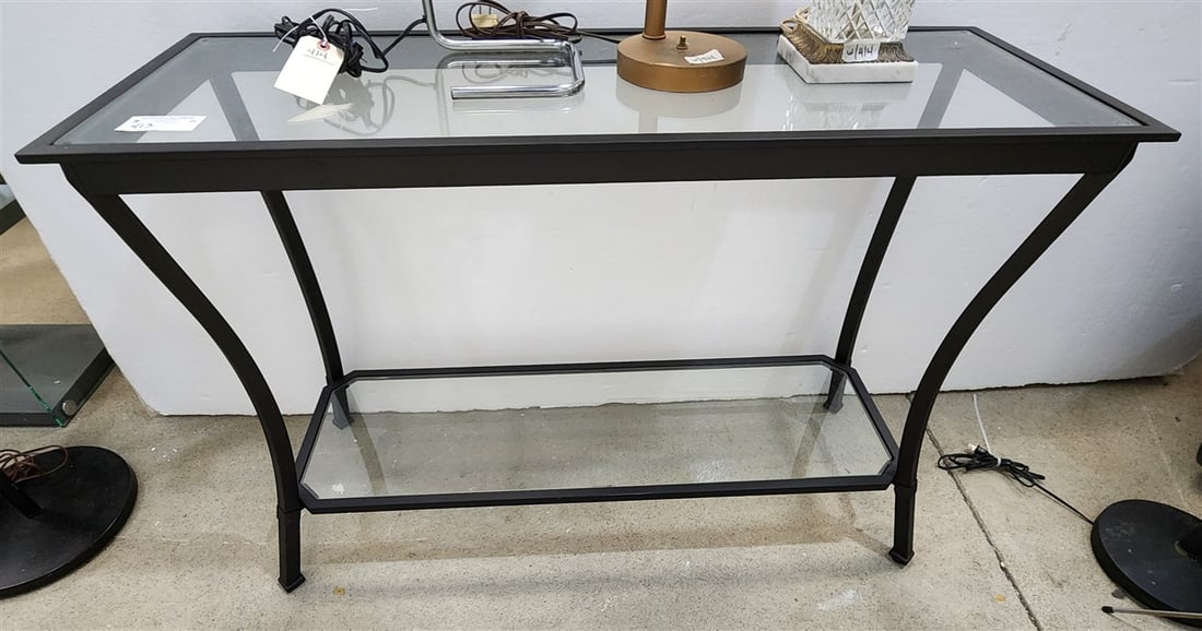 Modern Metal & Glass 2 Tier Console Table 30 1/2" H X 44" W X 16" D (1 of 2)