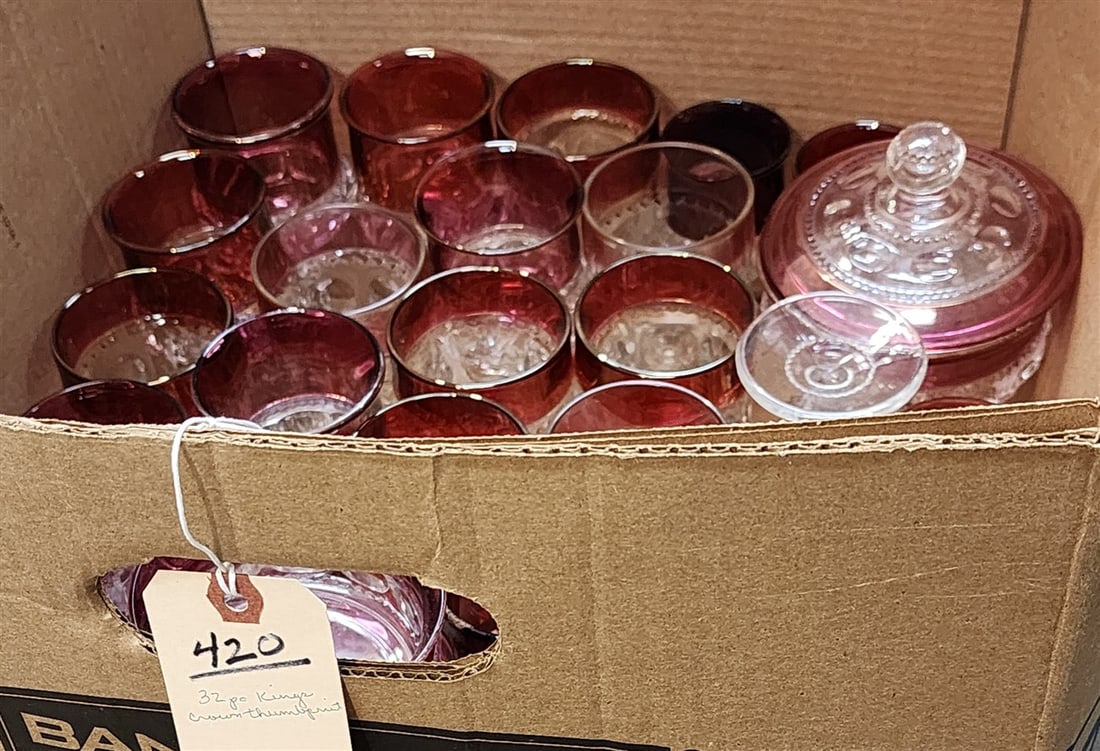 Bx 32 Pcs. Kings Crown Thumbprint Glasses & Bowls: Bx 32 Pcs. Kings Crown Thumbprint Glasses & Bowls
