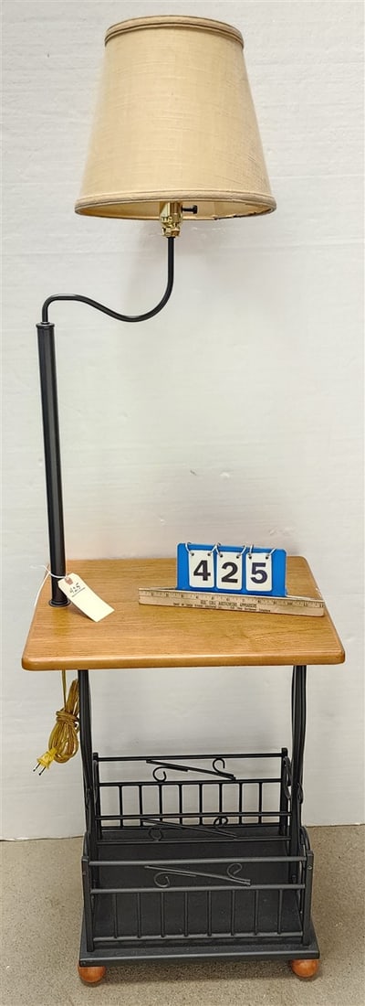 Wrought & Wood Lamp Table w/Magazine Rack Base 5' H X 14 1/2" W X 19" D: Wrought & Wood Lamp Table w/Magazine Rack Base 5' H X 14 1/2" W X 19" D