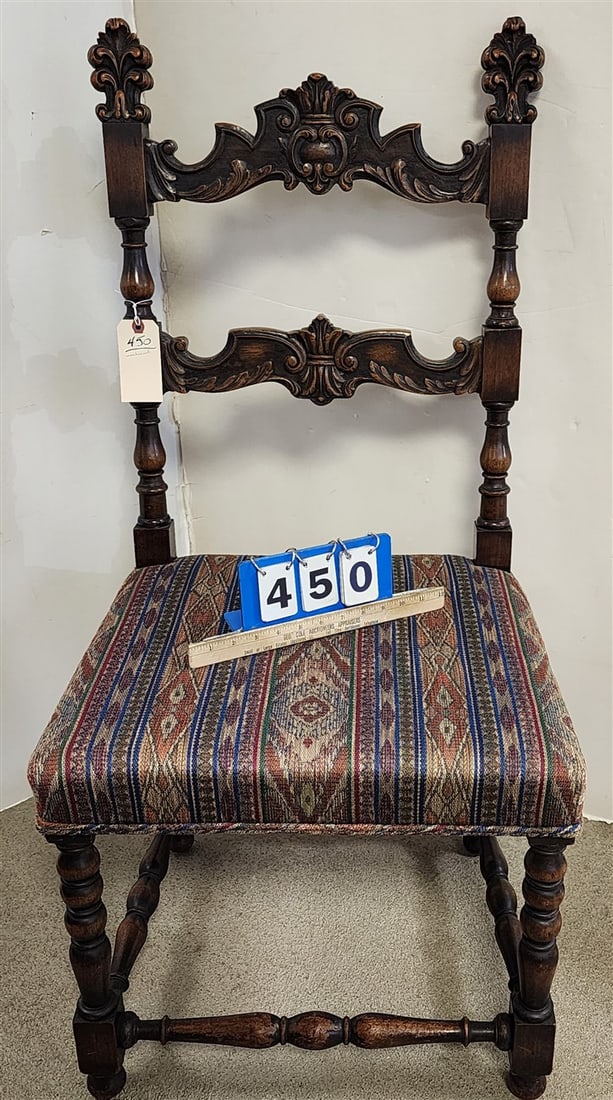 Carved Walnut Chair 43" H X 20 1/2" W X 17 1/2" D: Carved Walnut Chair 43" H X 20 1/2" W X 17 1/2" D