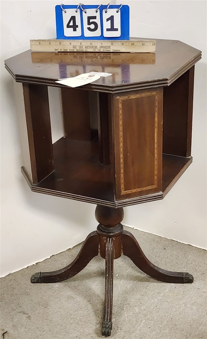 Mahogany Revolving Book Stand w/Inlay 26" H X 16" Sq.: Mahogany Revolving Book Stand w/Inlay 26" H X 16" Sq.