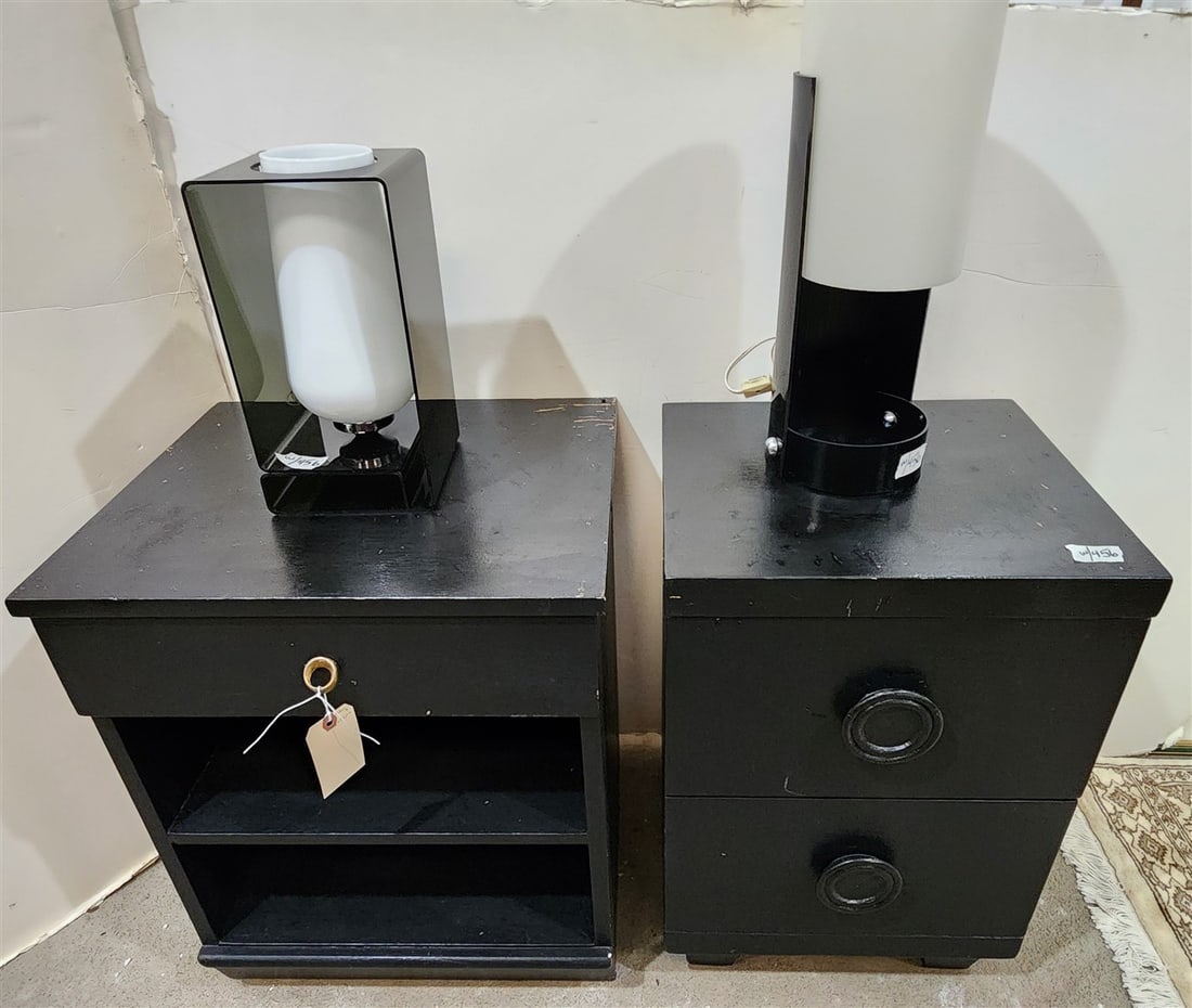 2 Ptd. Night Stands - 24" H X 19 1/2" W X 16" D + 24" H X 16" W X 14" D w/2 Modern Lamps 12" H + 18' (1 of 3)