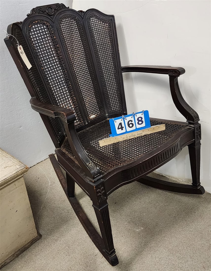 Cane Back & Seat Mahogany Rocker 36 1/2" H X 24" W X 18 1/2" D: Cane Back & Seat Mahogany Rocker 36 1/2" H X 24" W X 18 1/2" D