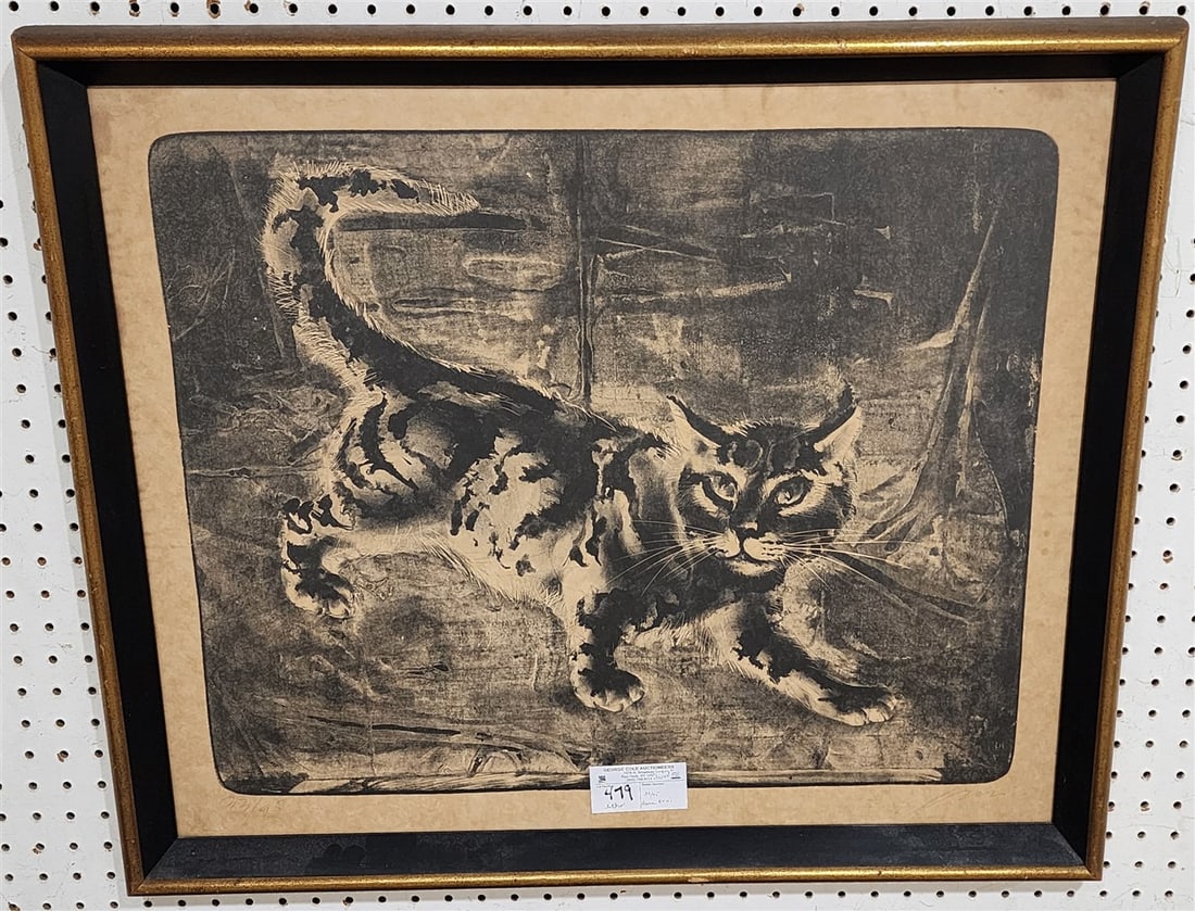 Framed Litho 'Walking Cat' Pencil Sgnd Hans Erni 33/95 21 1/2" X 25 1/2" w/Frame 24" X 28": Framed Litho 'Walking Cat' Pencil Sgnd Hans Erni 33/95 21 1/2" X 25 1/2" w/Frame 24" X 28"