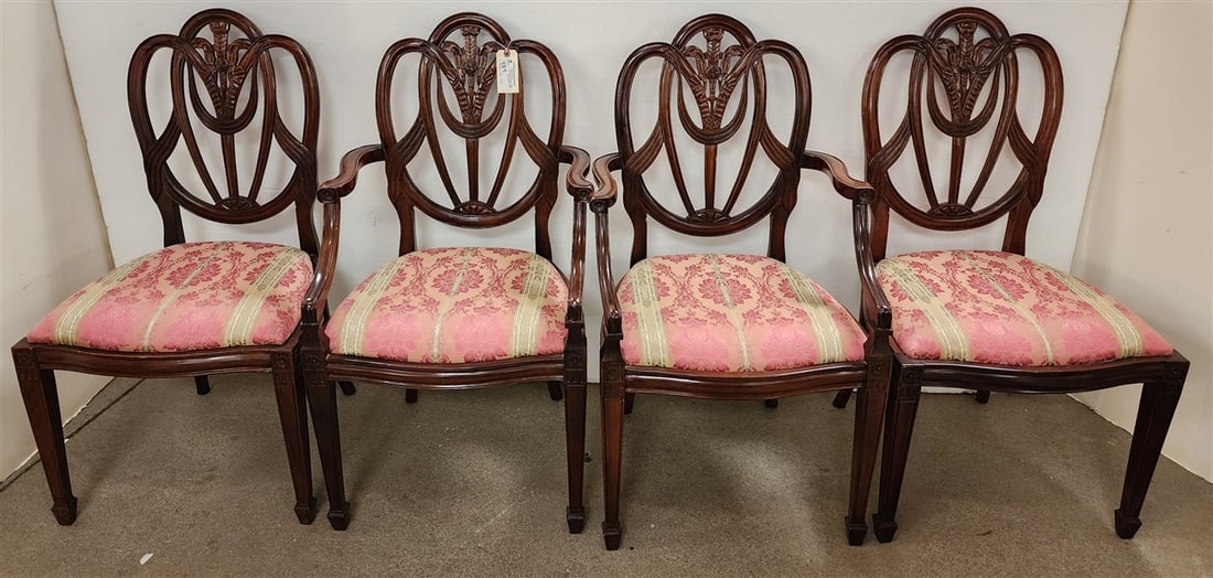 Set 4 Hepplewhite Shield Back Dining Chairs - 2 Arm 39" H X 22" W X 17" D + 2 Side 39" H X 21" W X: Set 4 Hepplewhite Shield Back Dining Chairs - 2 Arm 39" H X 22" W X 17" D + 2 Side 39" H X 21" W X 17" D