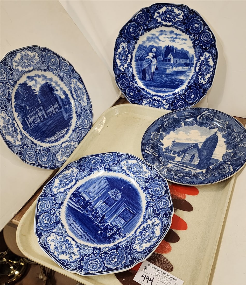 Tray 4 Blue + White Souvenier Plates - 3 Crown Ducal George Washington Biventenary 10 1/2" Diam. + (1 of 10)