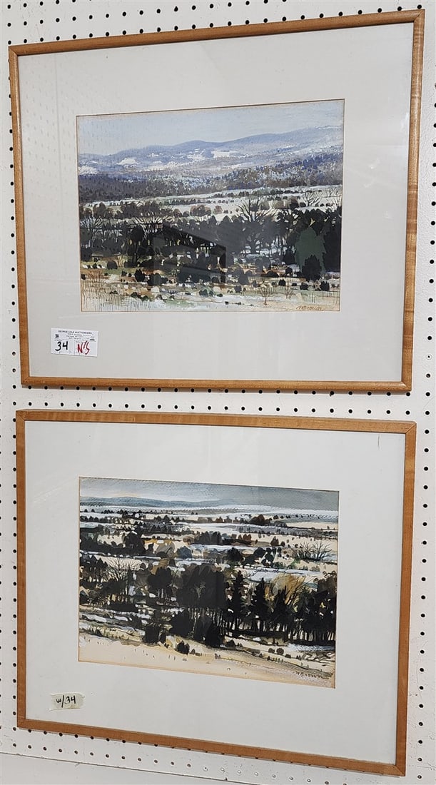 Pr. Framed W/C Landscapes Sgnd M. Brown 10 1/2" X 14 1/2" w/Frame 19" X 22 1/2" (1 of 2)