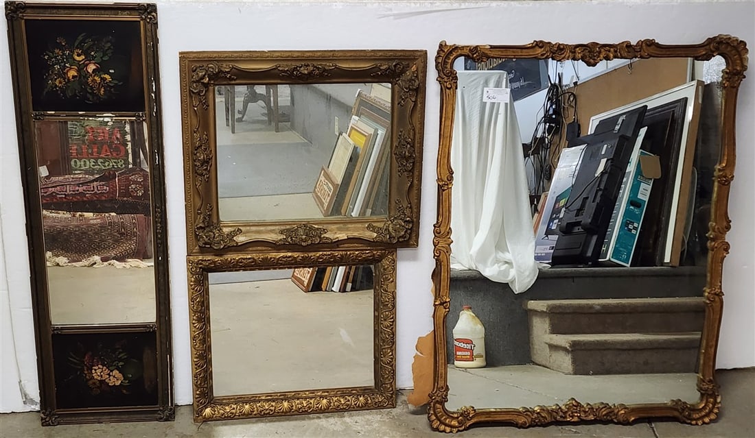 Lot 4 Mirrors - 46" X 35 1/2", 15" X 4', 27" X 23" + 25" X 20": Lot 4 Mirrors - 46" X 35 1/2", 15" X 4', 27" X 23" + 25" X 20"