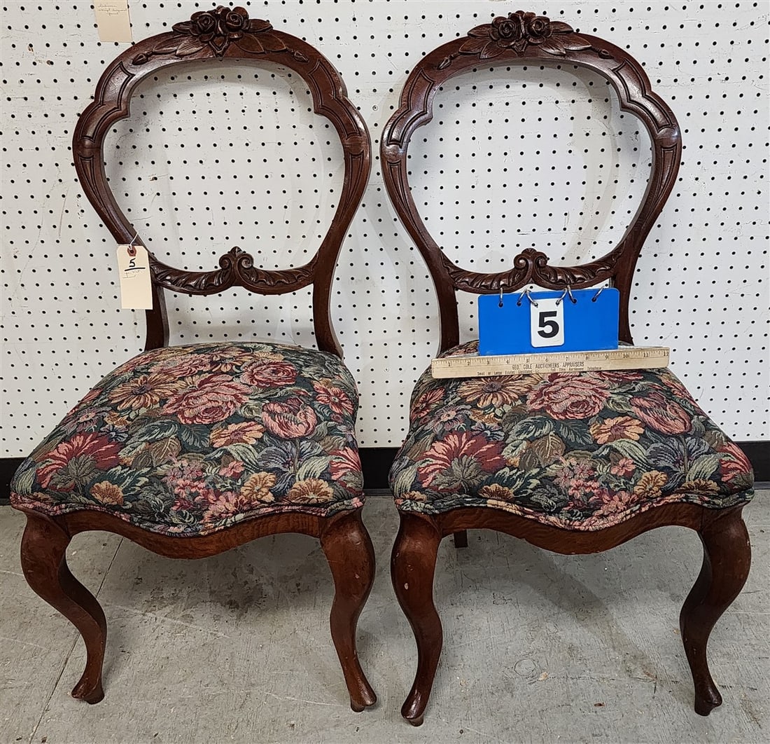 Pr. Victorian Walnut Side Chairs 35" H X 17" W X 15 1/2" D (1 of 4)