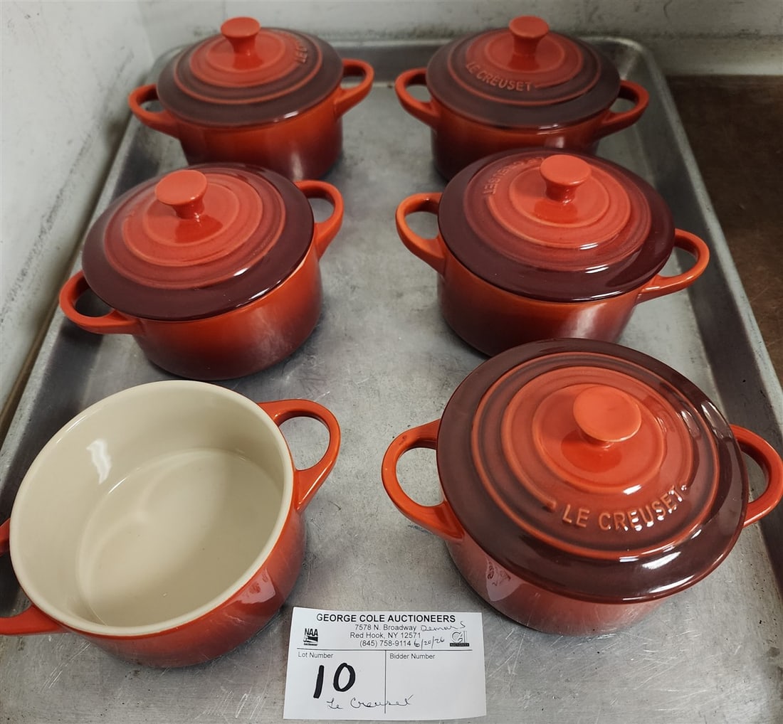 Tray 6 Le Creuset Covered Cocotte (1 Lid Missing) 3 1/2" H X 4 1/4" Diam. (1 of 1)
