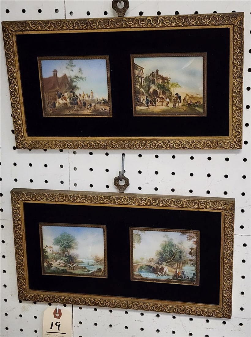 2 Framed Pairs Of Mini Paintings Sgnd 3 1/2" 4" w/Frame 7 1/2" X 13 1/2": 2 Framed Pairs Of Mini Paintings Sgnd 3 1/2" 4" w/Frame 7 1/2" X 13 1/2"