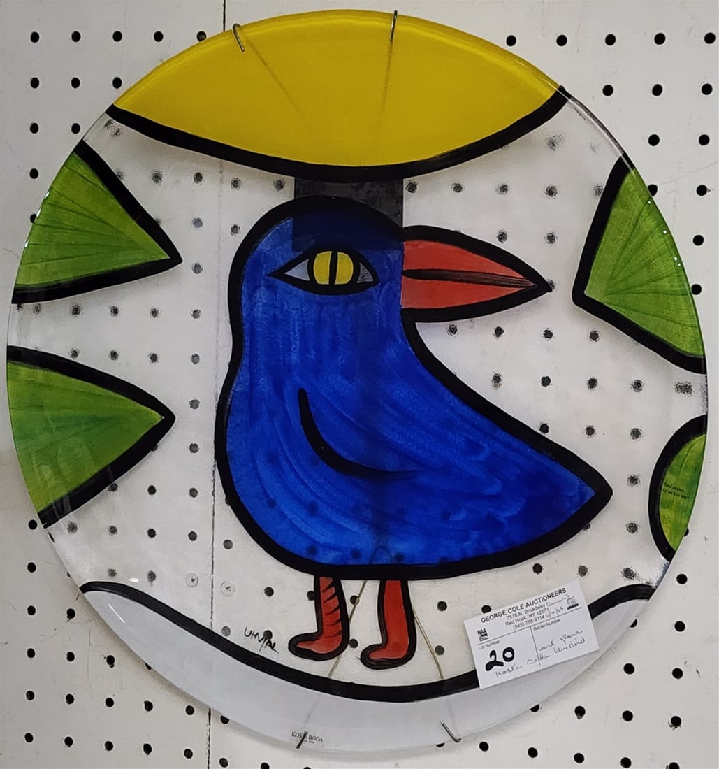 Kasta Boda Bluebird Art Glass Plate Sgnd Uhvial 15 1/2" Diam.: Kasta Boda Bluebird Art Glass Plate Sgnd Uhvial 15 1/2" Diam.