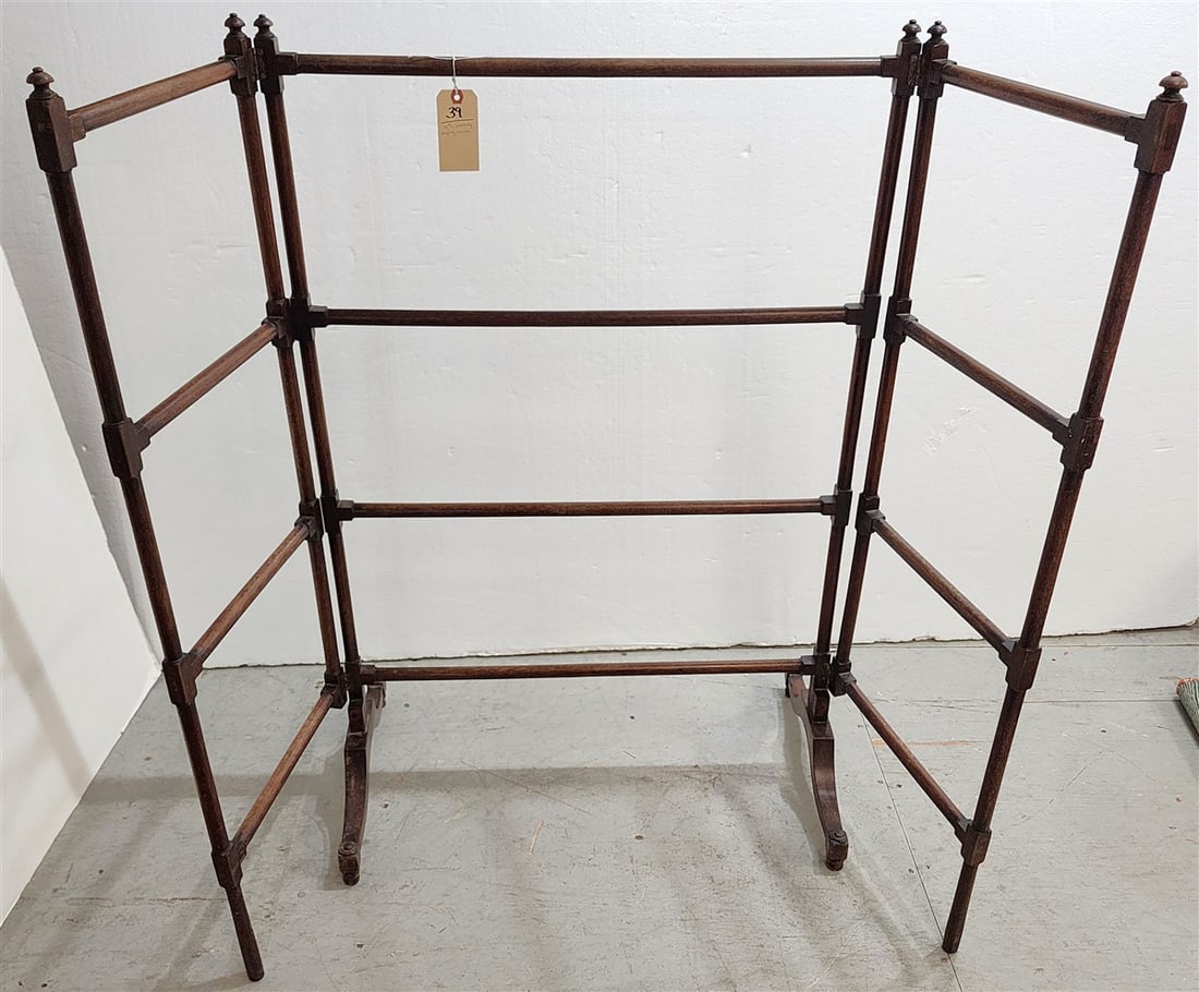 19th C Mahogany Folding Drying Rack 46" H X 30" W, 15" Ea. Side Swing Out Section: 19th C Mahogany Folding Drying Rack 46" H X 30" W, 15" Ea. Side Swing Out Section
