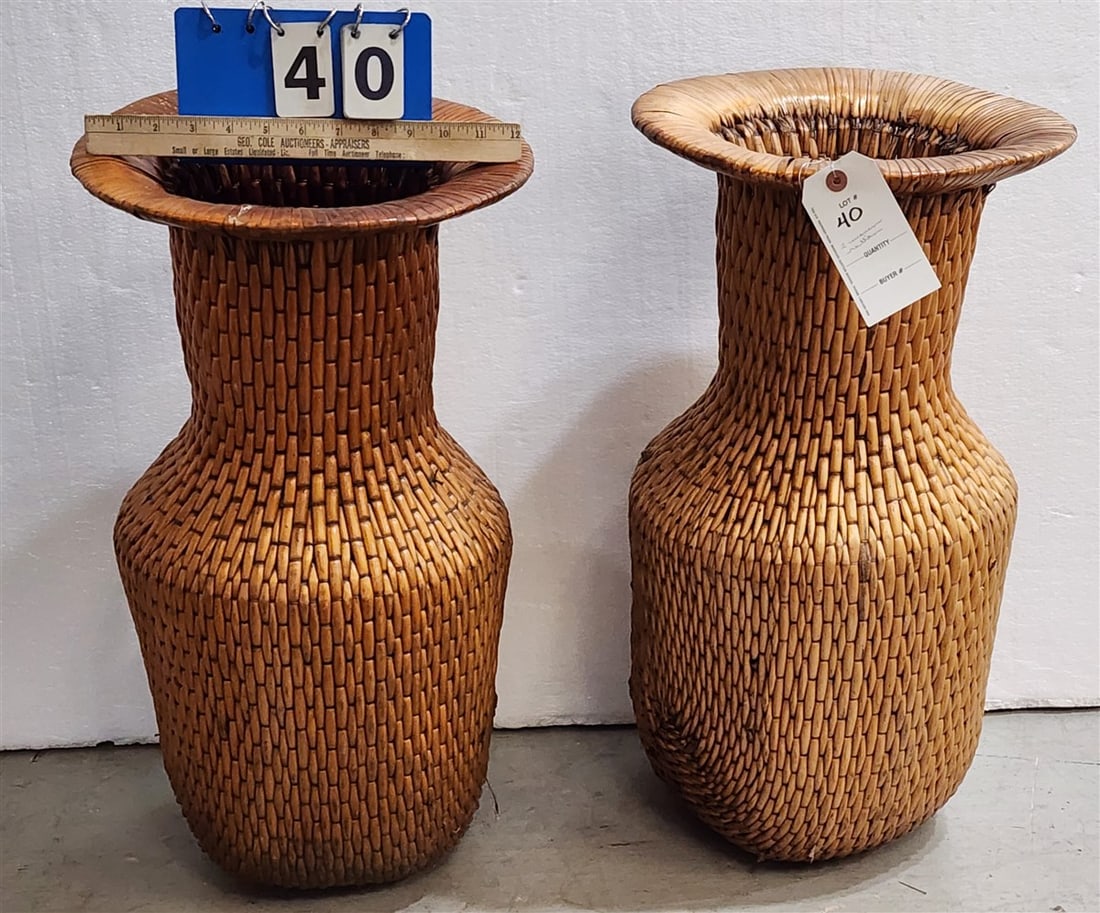 2 Woven Rattan Floor Vases 2' H X 13" Diam. (1 of 2)