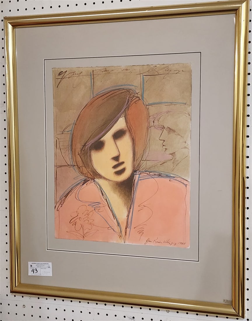 Framed W/C Portrait Of A Woman Sgnd Juan Raimon Valasquez 1988 18 1/4" X 15" w/Frame 30" X 25 1/2": Framed W/C Portrait Of A Woman Sgnd Juan Raimon Valasquez 1988 18 1/4" X 15" w/Frame 30" X 25 1/2"