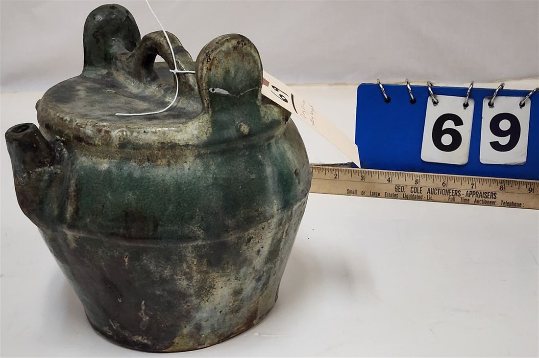 Shiwan Green Glazed Pottery Teapot 8 3/4" H X 8" Diam. (1 of 3)