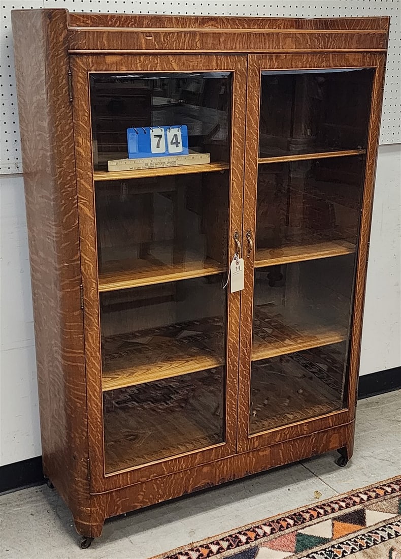 Vintage Tiger Oak 2 Door Bookcase w/Bevelled Glass Doors 58 1/2" H X 41" W X 17" D (1 of 2)