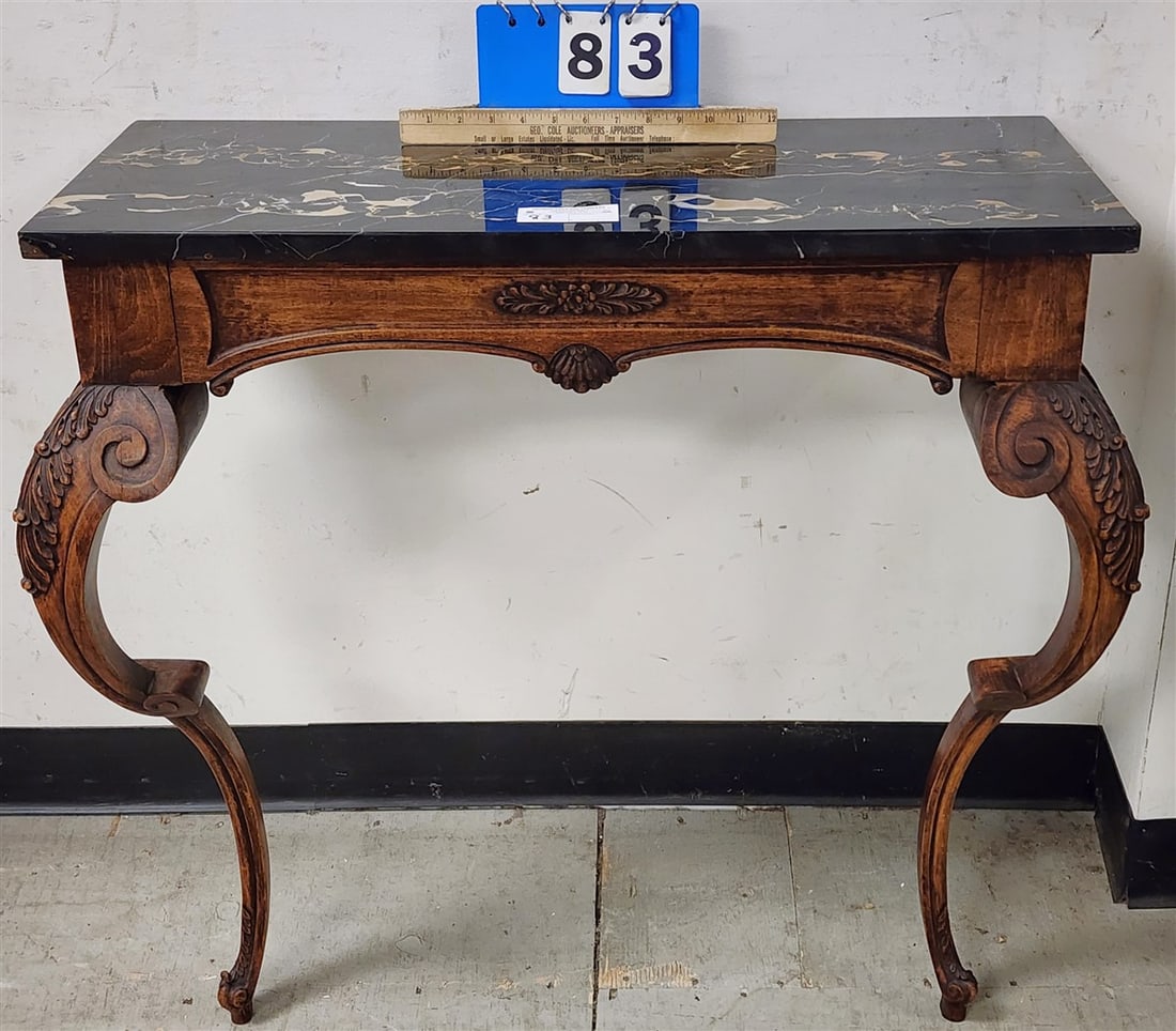 Carved Wood Console Table w/Marble Top 30" H X 30 1/2" W X 13 1/2" D (1 of 4)