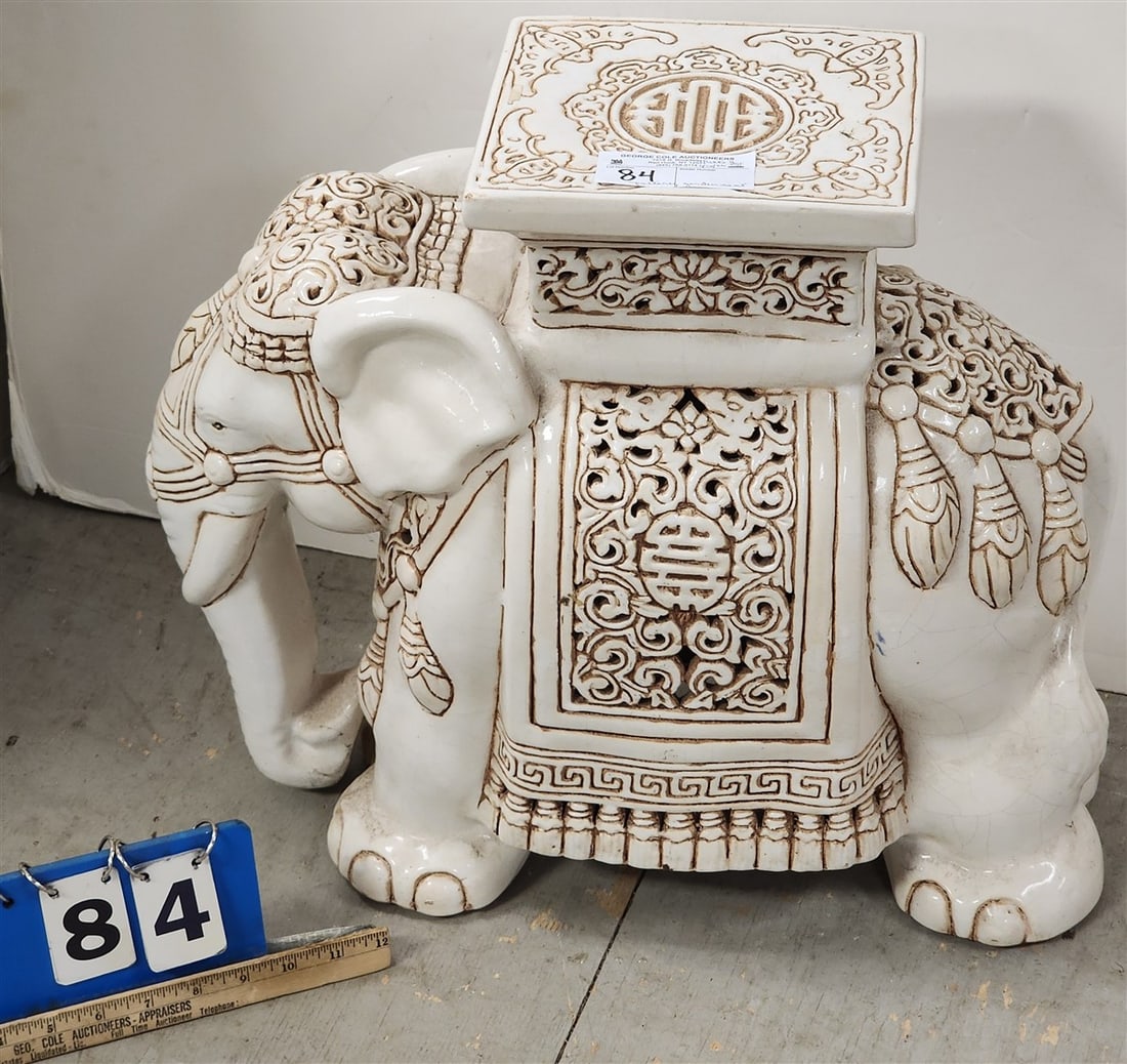 Elephant Form Pottery Garden Seat 17" H X 20" L X 7 1/2" D (1 of 3)