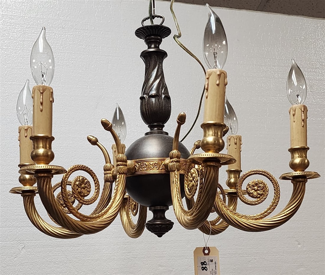 Brass 6 Arm Chandelier 16" H X 20" Diam. (1 of 2)