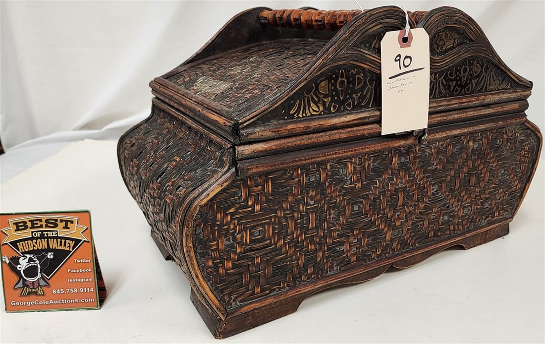 Hand Crafted Wicker Sewing Box 12" H X 19 1/2" W X 10" D: Hand Crafted Wicker Sewing Box 12" H X 19 1/2" W X 10" D