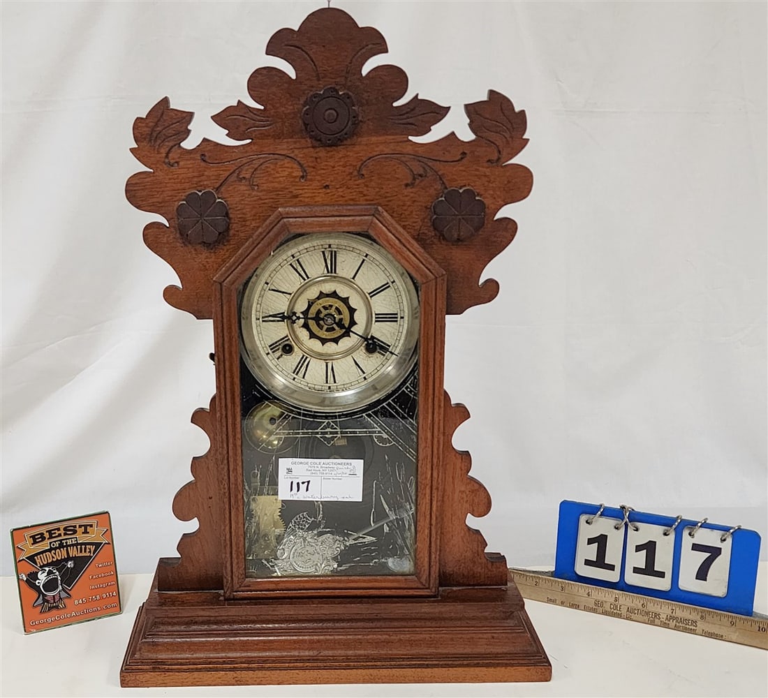 Victorian Waterbury Oak Kitchen Clock 22 1/2" H X 15" W X 4 1/2" D (1 of 7)