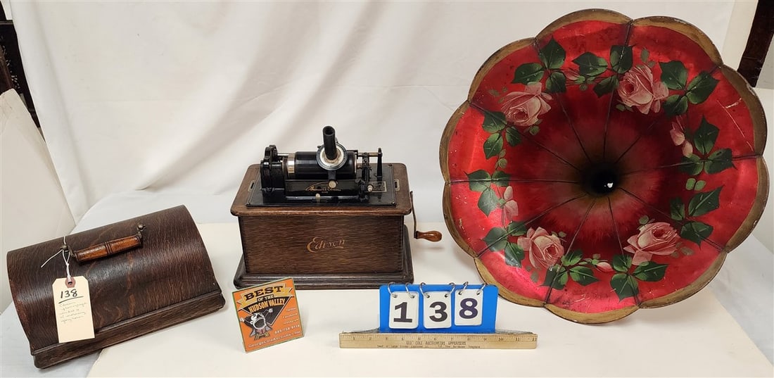 Edison Phonograph 'Model H' w/Morning Glory Horn 11 1/2" H X 13" W X 9 1/2" D (1 of 10)
