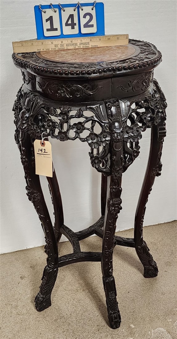 Chinese 19th C Carved Stand 33" H X 15" Diam. (1 of 3)