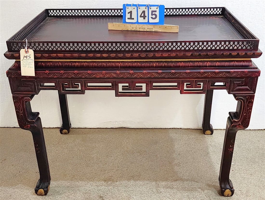 Custom Made Ned Talbert Chinese Chippendale Style Tea Table w/Decorative Ptg. 28 1/2" H X 3' W X 22" (1 of 7)