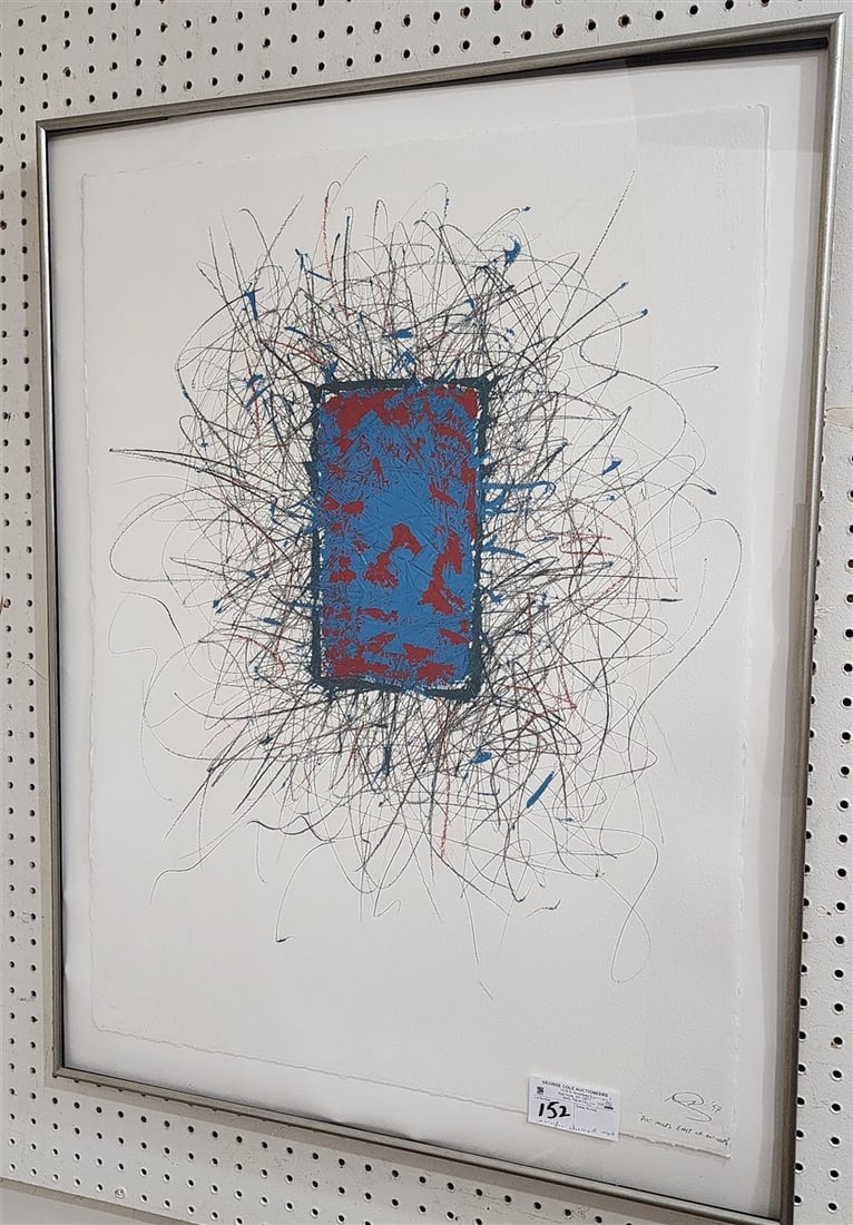 Contemporary Abstract Art On Paper Acrylics & Conti Crayon '700 Miles East Of Antilles' Pencil Sgnd: Contemporary Abstract Art On Paper Acrylics & Conti Crayon '700 Miles East Of Antilles' Pencil Sgnd '97 30" X 23" w/Frame 34" X 26"