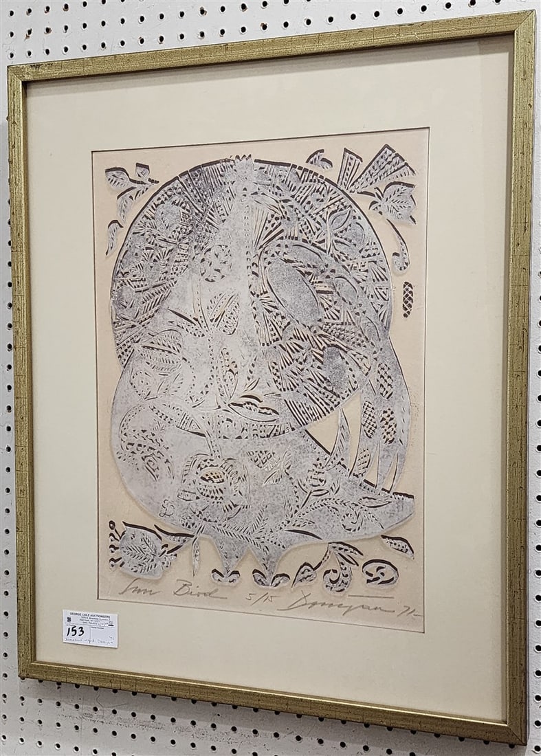 Linocut Sunbird Sgnd Domjan 1971 (5/15) 20" X 15" w/Frame 28" X 22" (1 of 2)