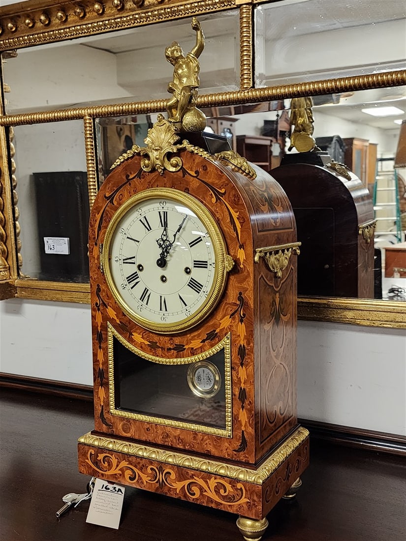 Diamantini Domoniconi Italy Walnut Burl Bracket Clock w/Inlay & Ormulu Mounts w/Key 29" H X 12 1/2" (1 of 9)