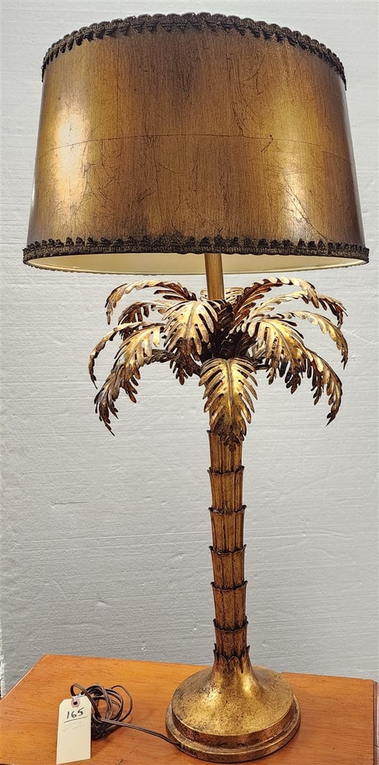 Vintage Gilt Metal Palm Tree Lamp 38" H (1 of 3)