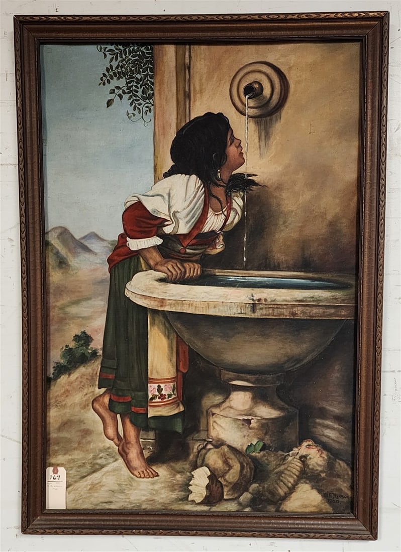 O/C 'Roman Girl At Fountain' Sgnd B.E. Hobson 1920 41" X 28" w/Frame 44 1/2" X 31" (1 of 2)