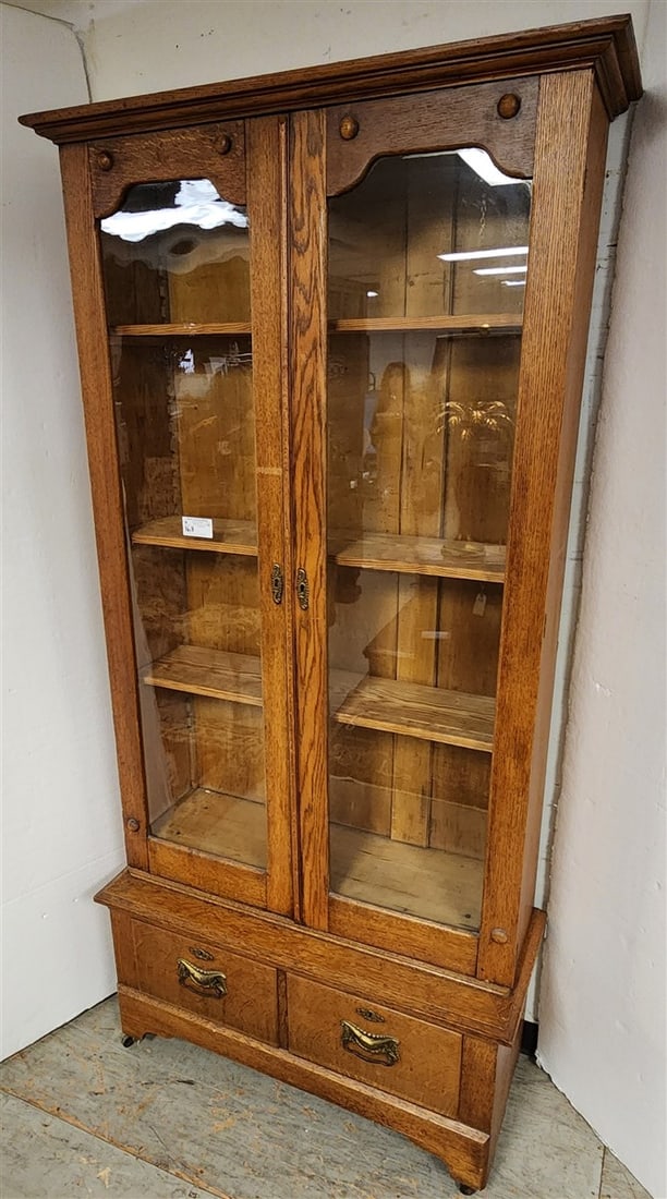 Vintage Oak 2 Door 2 Drawer Bookcase 7'2" H X 41" W X 16" D: Vintage Oak 2 Door 2 Drawer Bookcase 7'2" H X 41" W X 16" D