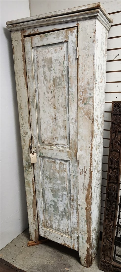 Primitive Painted 1 Door Cupboard 79" H X 28" W X 12": Primitive Painted 1 Door Cupboard 79" H X 28" W X 12"