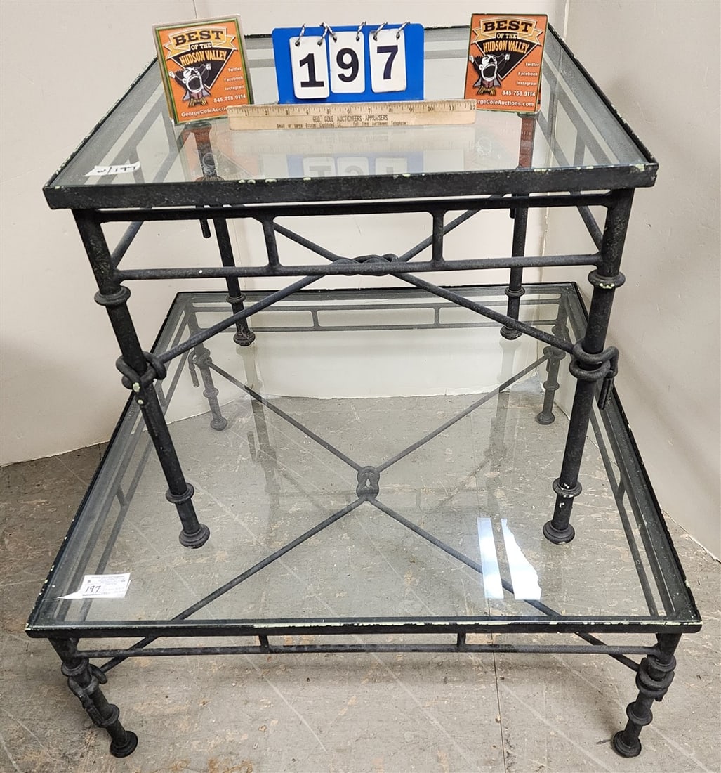 Wrought Base Glass Top Patio Table 24 1/2" H X 26" Sq.: Wrought Base Glass Top Patio Table 24 1/2" H X 26" Sq.