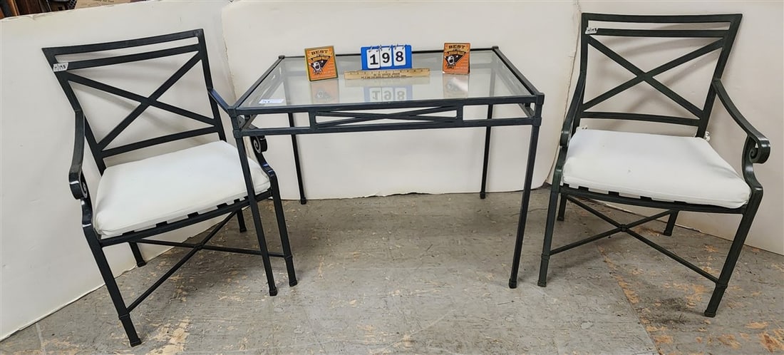Wrought Glass Top Patio Table 29" H X 40" Sq. w/Pr. Armchairs (1 of 7)
